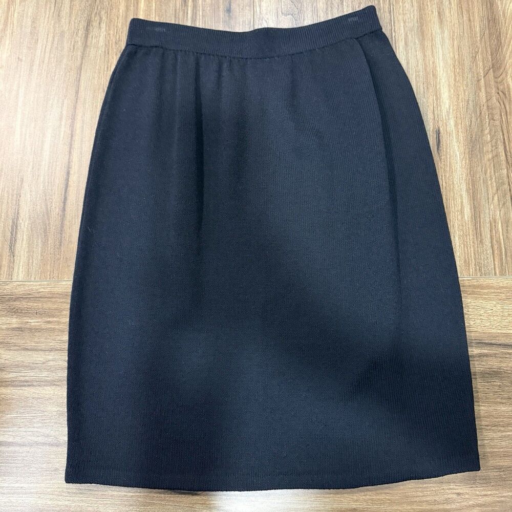 St. John Basics Santana Knit Pencil Skirt Women 12 Black Classic Workwear Office - Picture 2 of 6
